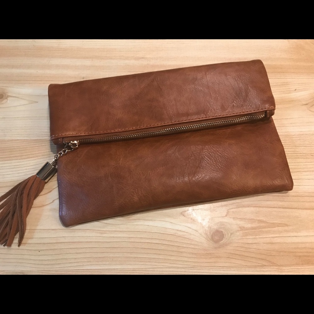 Brown leather clutch